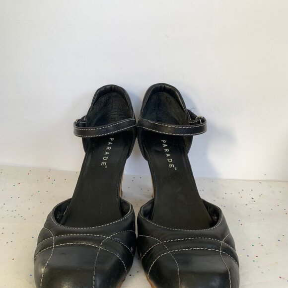 Parade VTG Y2K Black Leather Mary Jane d'Orsay Heels White Contrast Stitching 9 - Picture 15 of 16